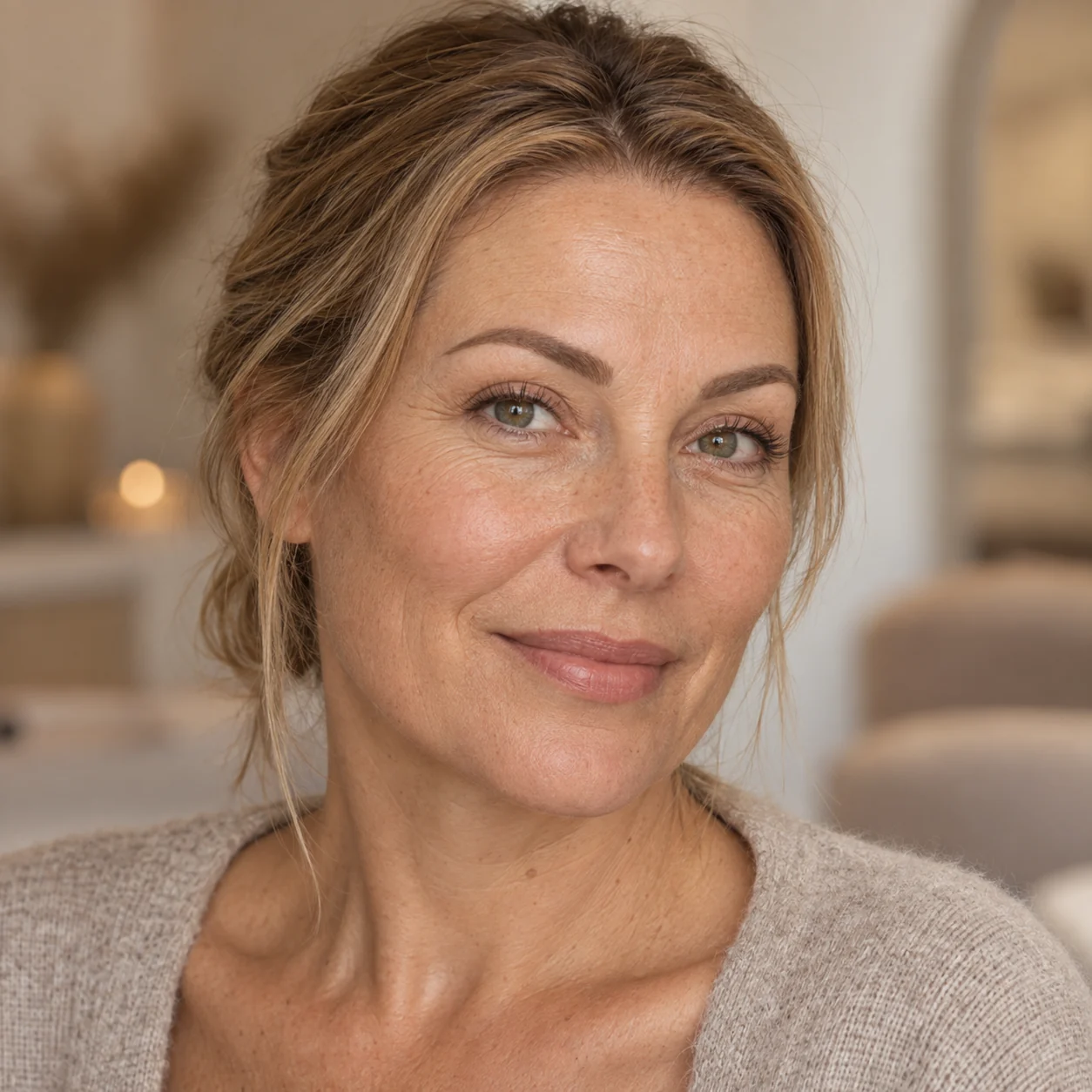 Kvinne med mykt definerte bryn i powder-brows-teknikk