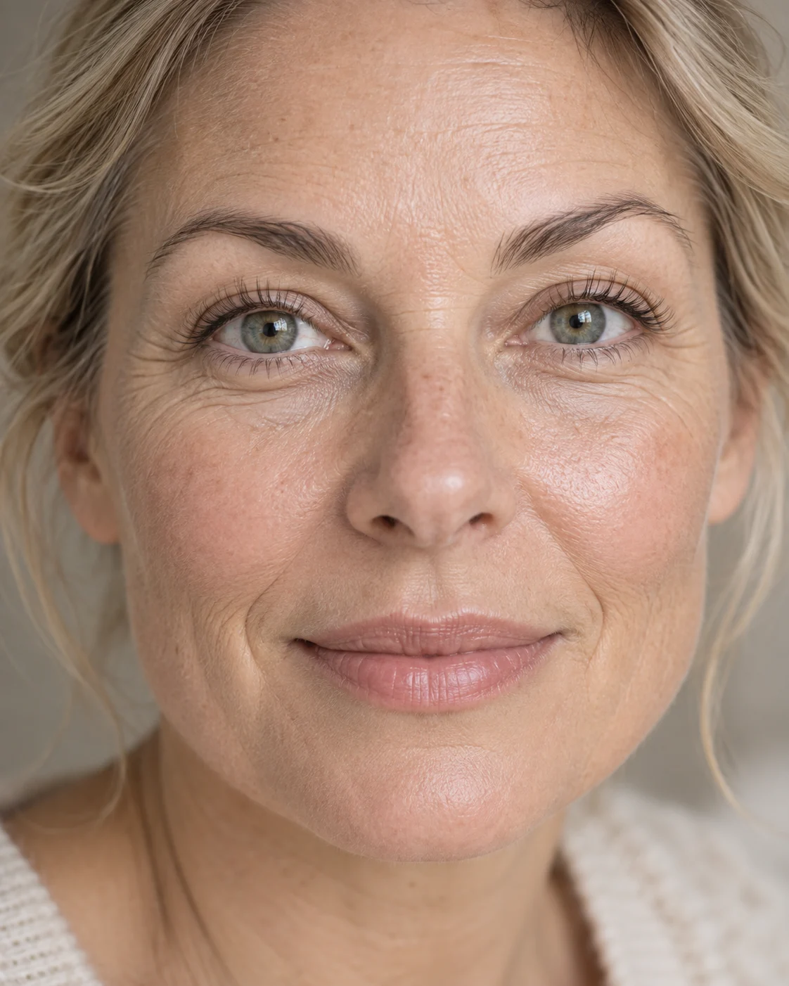 Nærbilde av ansikt med løftede, naturlige vipper
